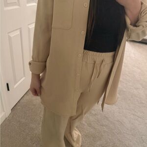 FARES Modest Women's Cream Pants & Button Up Set